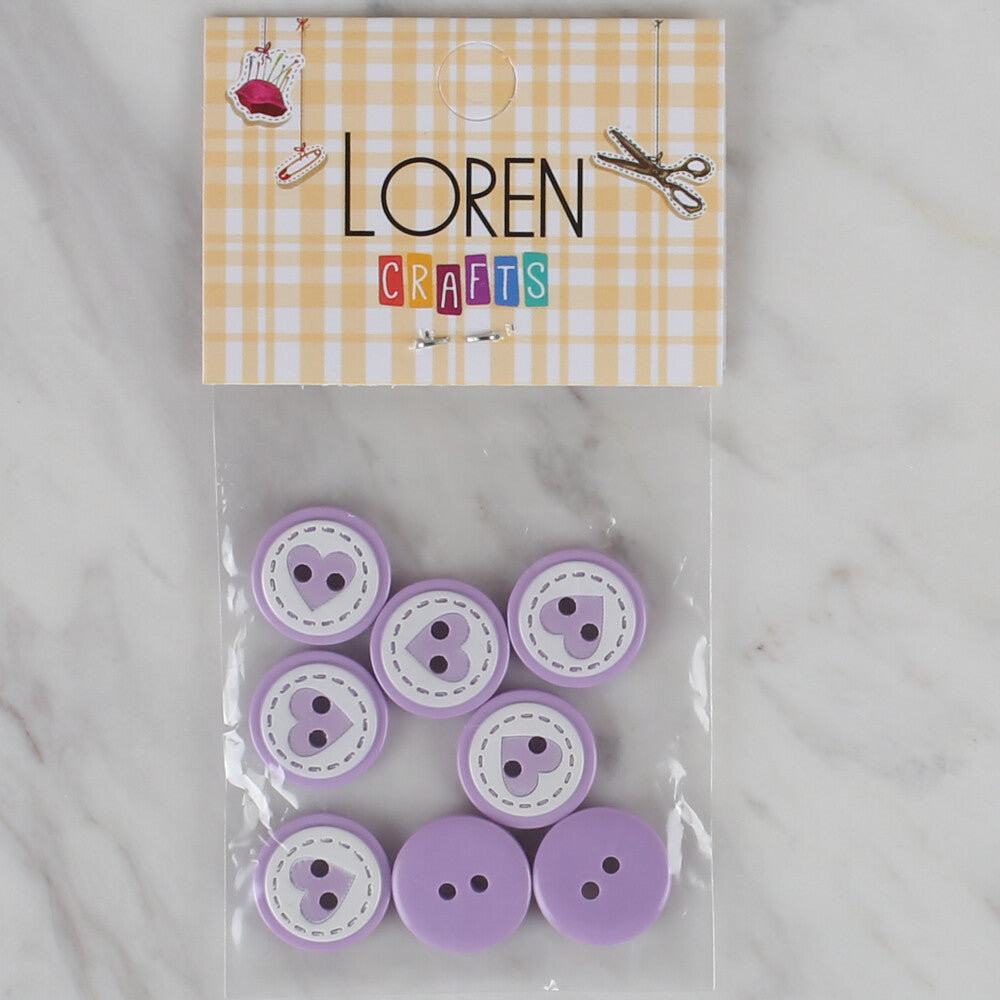 Loren Crafts lila 8'li kalp düğme - 474